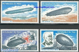 Mali 1977 Zeppelins 4v, Mint NH, History - Transport - Fire Fighters & Prevention - Zeppelins - Disasters - Firemen