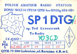 Polish Amateur Radio Station QSL Card Poland Y03CD SP1DTG - Radio Amatoriale