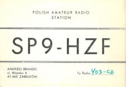 Polish Amateur Radio Station QSL Card Poland Y03CD SP9HZF - Radio Amateur