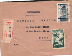 AFFRANCHISSEMENT COMPOSE SUR LETTRE RECOMMANDE DE MENTON 1949 - Tariffe Postali