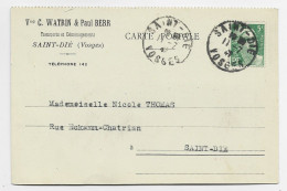 GANDON 5FR VERT N° 719 SEUL CARTE PRIVEE SAINT DIE 11.7.1947 AU TARIF USAGE COURT - 1945-54 Maríanne De Gandon