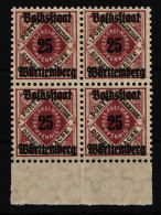 Württemberg Dienst 141 Postfrisch 4er Block Vom Unterrand Gefaltet #IK358 - Neufs