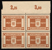 Württemberg 126 Postfrisch 4er Block Vom Oberrand #IK464 - Postfris
