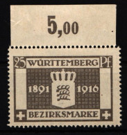 Württemberg 128 Postfrisch Vom Oberrand #IK471 - Ungebraucht