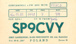 Polish Amateur Radio Station QSL Card Poland Y03CD SP9CVY - Radio Amatoriale