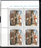 ITALIA  REPUBBLICA ITALY REPUBLIC 1996 PATRIMONIO ARTISTICO DIPINTO SARA E L'ANGELO DI GIAMBATTISTA TIEPOLO QUARTINA MNH - 1991-00:  Nuovi