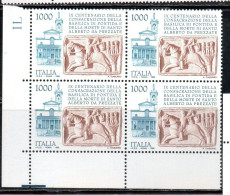 ITALIA REPUBBLICA ITALY REPUBLIC 1995 BASILICA CLUNIACENSE DI PONTIDA MORTE DI S.ALBERTO DA PREZZATE QUARTINA ANGOLO MNH - 1991-00: Mint/hinged