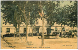 11 CAPENDU. Ecoles Place De La Mairie. Superbe Carte Toilée 1908 - Capendu