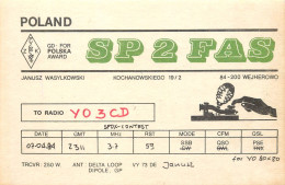 Polish Amateur Radio Station QSL Card Poland Y03CD SP2FAS - Amateurfunk