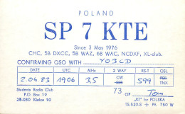 Polish Amateur Radio Station QSL Card Poland Y03CD SP7KTE - Amateurfunk