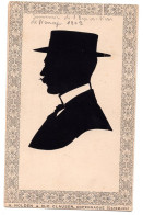 SILHOUETTE OMBRE PORTRAIT HOMME  N.C CLAUSEN COPENHAGUE DANEMARCK - SOUVENIR DE NANCY 1909  -  COLLAGE SUR CARTE POSTALE - Scherenschnitt - Silhouette