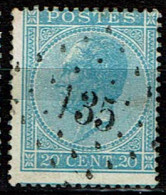 18A  Obl  LP 135 Frameries  + 5 - 1865-1866 Profil Gauche