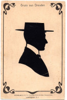 SILHOUETTE OMBRE PORTRAIT HOMME  GRUSS AUS DRESDEN  -  COLLAGE SUR CARTE POSTALE - Scherenschnitt - Silhouette