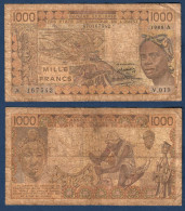 1000 Francs CFA, 1988 A, Côte D' Ivoire, V.019, A 167542, Oberthur, P#_07, Banque Centrale États De L'Afrique De L'Ouest - États D'Afrique De L'Ouest