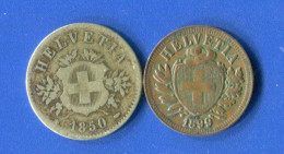 Suisse  20  Rappen 1850 Bb  2 Rappen 1899 - 20 Centimes / Rappen