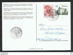 SWEDEN: 1978 OFFICIAL POSTCARD PRO EUROPA WITH 1 K.30 + 1 K.70 (996 + 997) - TO SOLVESBORG - Briefe U. Dokumente