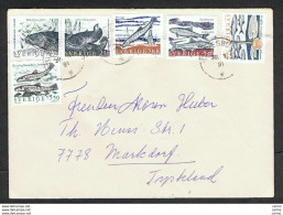 SWEDEN: 1991 COVERT WITH S. CPL. 6 STAMPS FISHES (1631/36) - TO GERMANY - Lettres & Documents