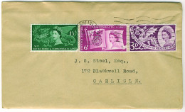 GB QE2 1958 Empire Games Set On Plain First Day Cover SG 567-9 From Carlisle, Cumberland - 1952-71 Ediciones Pre-Decimales