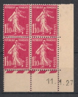 FRANCE - 1927 - N°YT. 238 - Type Semeuse Camée 1f10 Rose - Bloc De 4 Coin Daté - Neuf Luxe ** / MNH - ....-1929