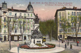 NICE La Place Beatrix ,la Statue De Gambetta Et L'Avenue Borriglionne  Commerces Colorisée RV - Places, Squares