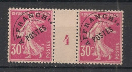 FRANCE - 1924 - Préo N°YT. 59 - Type Semeuse Camée 30c Rose - Paire Millésimée - Neuf Luxe ** / MNH - Millesimes