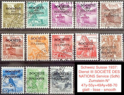 Schweiz Suisse 1937/43: Dienst III "SOCIÉTÉ DES NATIONS" Service (SdN) Zu+Mi 47y-55y+49Ay+68-70 ⊙ GENÈVE (Zu CHF 30.00) - Service