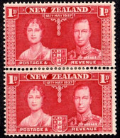 NEW ZEALAND 1937 KGVI 1d Carmine Coronation Vertical Pair SG599 MH - Ungebraucht