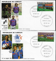 Djibouti 1984 Y&T PA 211 Et 212 Sur FDC. Championnat D'Europe 1984 Et Jeux Olympiques De Los Angeles. Platini, Tigana - Championnat D'Europe (UEFA)