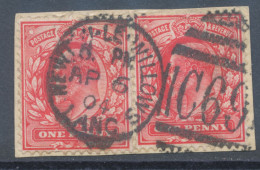 GB EVII 1d Scarlet (pair) VFU W Duplex „NEWTON-LE-WILLOWS / LANC / C69“, Lancashire (3VOD, Time In Full 6. PM), 6.4.1904 - Used Stamps