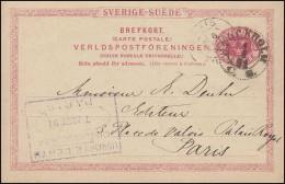 Postkarte P 20 SVERIGE-SUEDE 10 Öre, STOCKHOLM 1.8.1891 Nach PARIS 6.8.91 - Ganzsachen