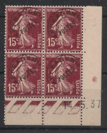 FRANCE - 1925 - Préo N°YT. 53 - Type Semeuse Camée 15c Brun - Bloc De 4 Coin Daté - Neuf Luxe ** / MNH - Preobliterati