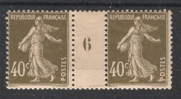 FRANCE - 1926 - N°YT. 193 - Type Semeuse Camée 40c Brun-olive - Paire Millésimée - Neuf * / MH VF - Millésimes