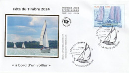 Fdc 2024_Envel. 1er Jour_fdc_soie_Fête Du Timbre, "à Bord D'un Voilier". PJ 33 La Teste-de-Buch 09/03/24. - 2020-…