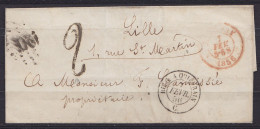 LSC (sans Texte) Càd TOURNAY /7 FEV 1856 Pour LILLE - Càd "BELG. A QUIEVRAIN /7 FEVR 56/C" - "2" Au Tampon (port Intérie - 1851-1857 Medaillons (6/8)