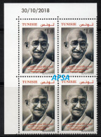 150th Anniversary Of Mahatma Gandhi (Block 4+dated Corner) //150ème Anniversaire Du Mahatma Gandhi (Bloc 4coin Daté) - Tunisia