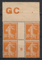 FRANCE - 1929 - N°YT. 141 - Type Semeuse Camée 30c Orange - Bloc De 4 Millésimé GC - Neuf Luxe ** / MNH - Millésimes