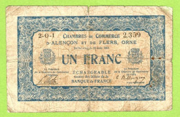 FRANCE / CHAMBRE DE COMMERCE / ALENCON & FLERS / 1 FRANC /  10 AOUT 1915  / SERIE 2-0-1 / N° 2359 - Camera Di Commercio