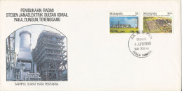 Malaysia FDC 4-4-1988 Opening Of Sultan Ismail Power Station Trengganu Complete Set Of 2 With Cachet - Malaysia (1964-...)