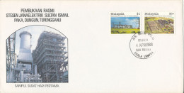 Malaysia FDC 4-4-1988 Opening Of Sultan Ismail Power Station Trengganu Complete Set Of 2 With Cachet - Malesia (1964-...)