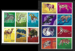 ● STATE Of OMAN 1969 1974 NATURE Animals ֍ Lion Tigre Pantera Leopardo Puma Zebra Antilope Okapi Camel Ippopotamo Cinghi - Oman