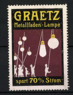 Reklamemarke Graetz Metallfaden-Lampe Spart 70% Strom, Kinder Mit Glühlampen Als Lampions  - Erinnofilia
