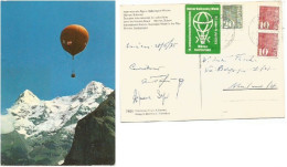 Suisse Hot Air Ballooning Murren 28jun1975 - Official Pcard + Label To Italy X International Sport Week High Alps - Montgolfier