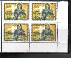 ITALIA REPUBBLICA ITALY REPUBLIC 1996 PAPA CELESTINO V POPE QUARTINA ANGOLO DI FOGLIO BLOCK MNH - 1991-00: Mint/hinged