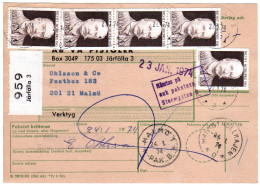 Schweden 1974, MeF 5x1 Kr. Richet, Nobelpreis 1913 Auf Paketkarte V. Järfälla - Cartas & Documentos