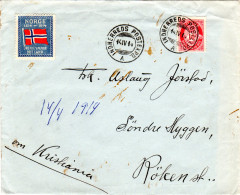 Norwegen 1914, 10 öre Auf Brief M. Schiffstpoststpl. U. Jubiläumsmarke - Covers & Documents