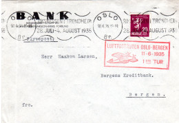 Norwegen 1935, 20 öre Svalbard Auf Bedarfs Luftpost Brief V. Oslo N. Bergen - Lettres & Documents