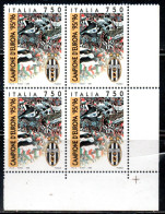 ITALIA REPUBBLICA ITALY REPUBLIC 1996 JUVENTUS CAMPIONATO DI CALCIO D'EUROPA QUARTINA ANGOLO DI FOGLIO MNH - 1991-00: Nieuw/plakker