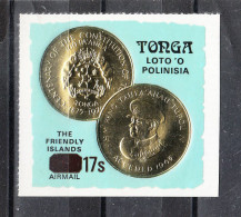 Tonga   -  1978.  Monete In Rilievo Su Francobollo. Coins Embossed On Postage Stamp  MNH. Ovpt. New Value - Monnaies