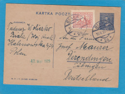 GANZSACHE MIT ZUSATZFRANKATUR AUS BIALA  NACH DEUTSCHLAND,1929. - Entiers Postaux