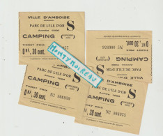 VP : Ticket : Indre Et Loire :  AMBOISE  : Lot De  4 : Parc De L ' Ile D ' Or  1960, Camping ( Jaune ) - Tickets - Entradas